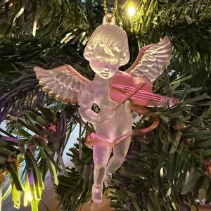 Frosted Angel Ornament with Gold and Pink Accents